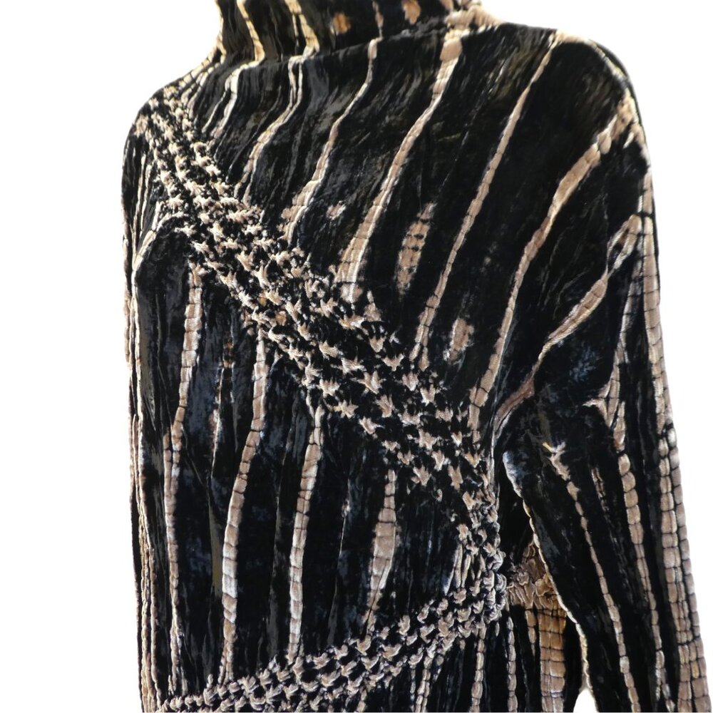 Soft Surroundings Brown Tan Plush Crinkle Velvet Tunic Top High Neck Keyhole XL